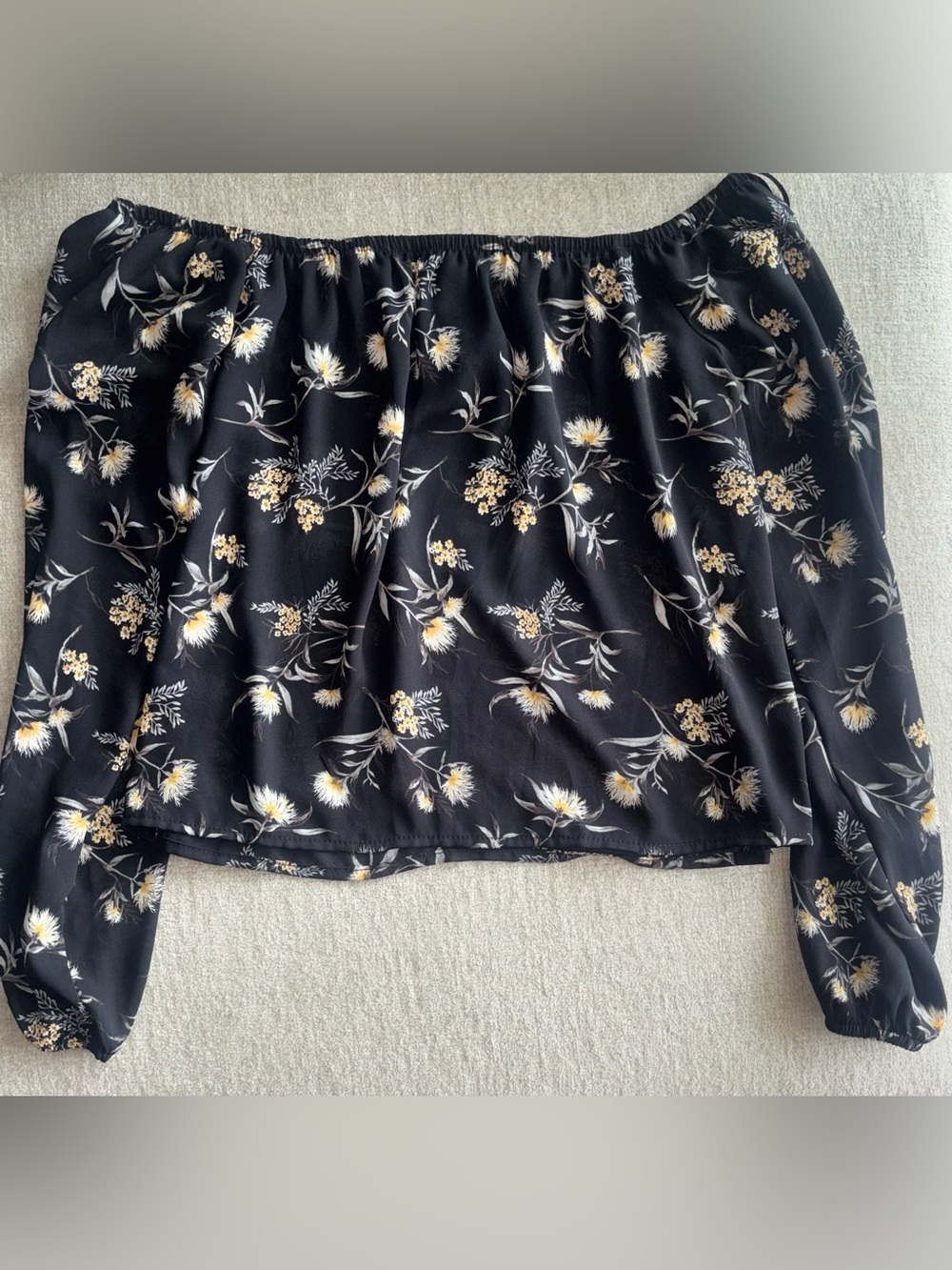 Forever 21 Black Floral Off Shoulder Chiffon Blouse Boho Cottagecore Top Small - Picture 4 of 4